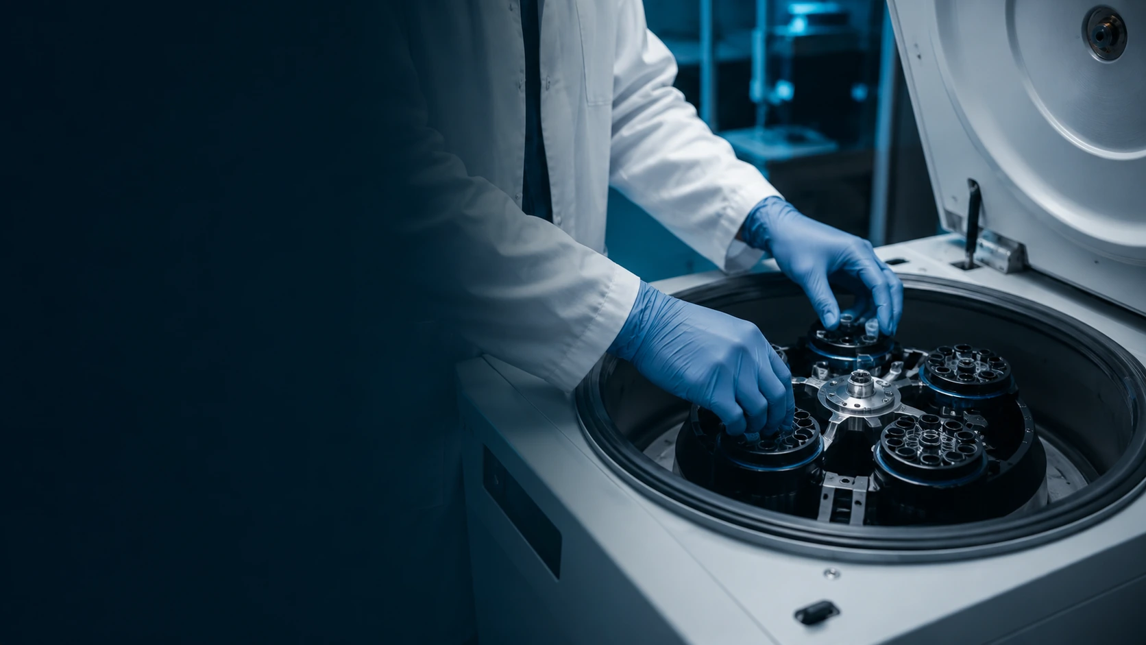 Quantum X service technician loading samples into a laboratory centrifuge.
